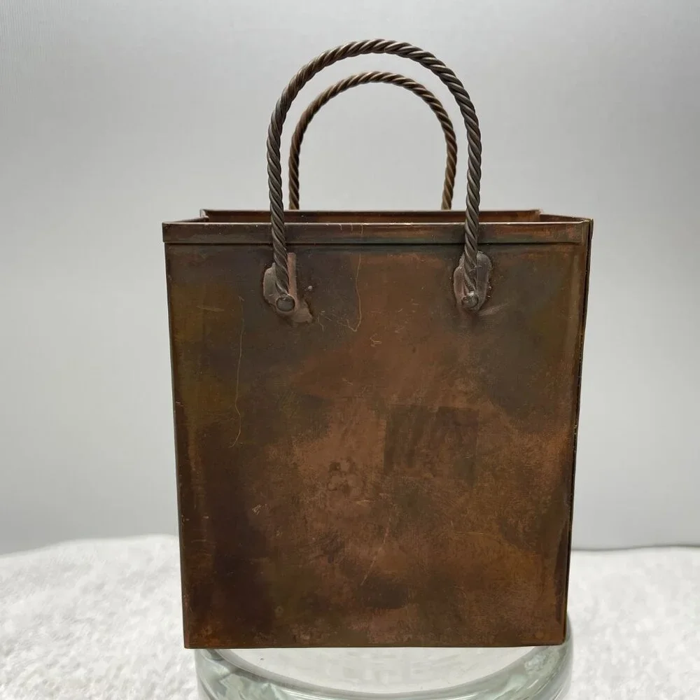 EUC Vintage Copper-Tone Metal Shopping Bag, Rustic, MCM, 4" x 3 5/8" - Picture 4 of 7